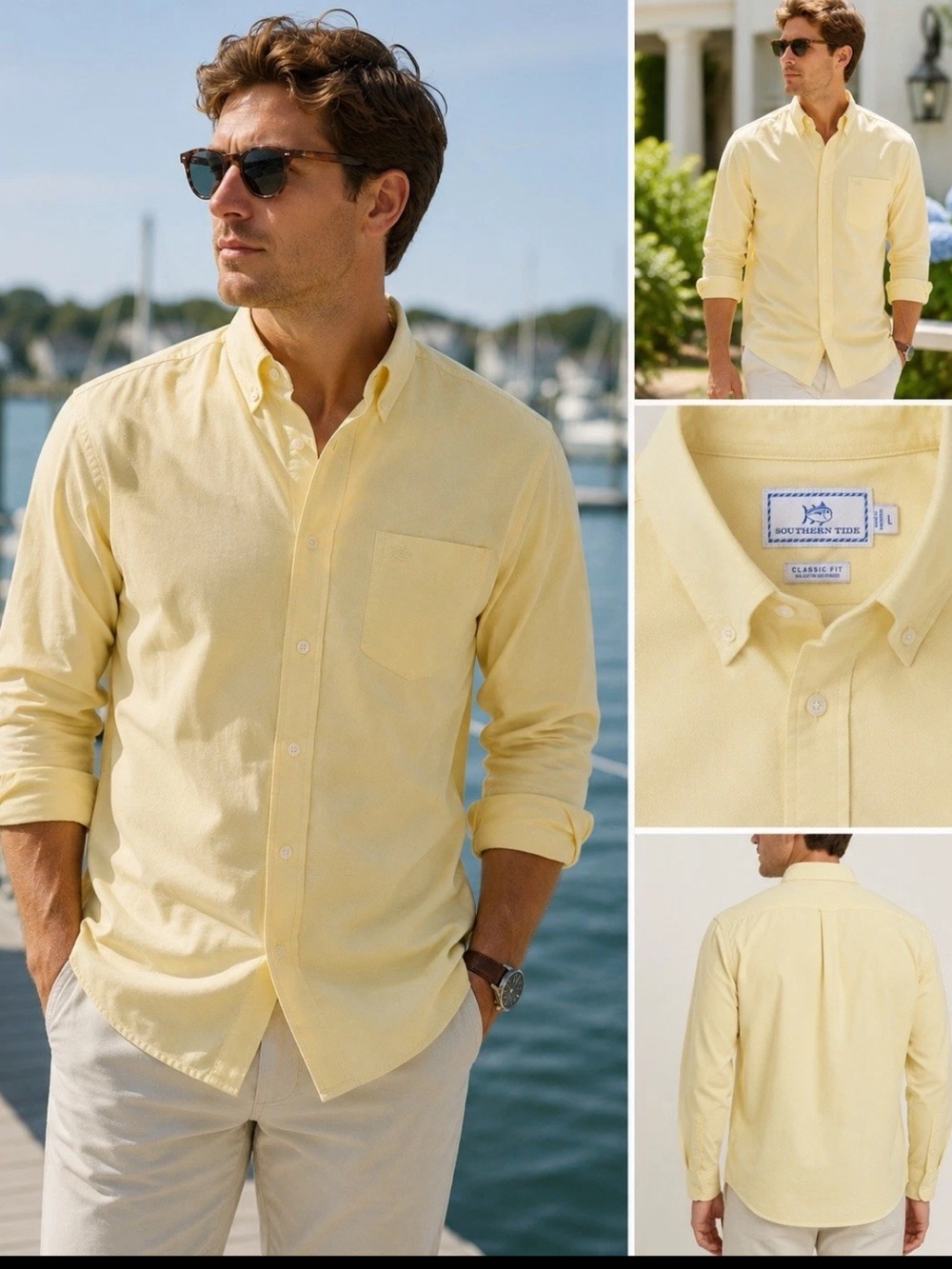 Southern Tide Yellow Oxford Button Up Shirt Mens Large Cotton Stretch Prep